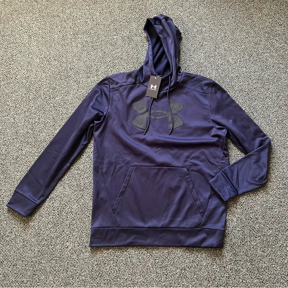 NWT UNDER ARMOUR Baby Blue Fleece Big Logo Lightweight Stretch Hoodie Sweatshirt